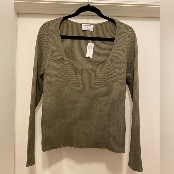 NWT Old Navy Sweater womens Sz XL green Sweetheart fit Ribbed Long Sleeve - Picture 2 of 7